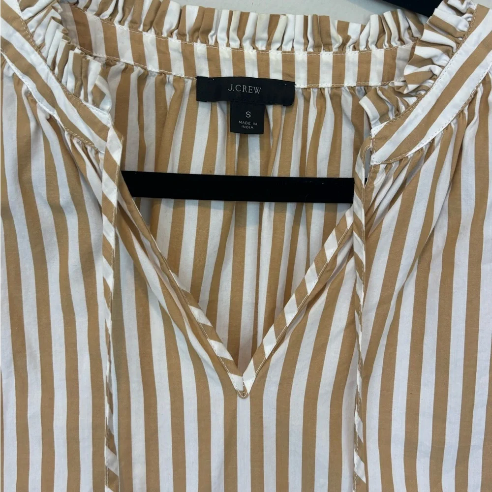 J. Crew Tan Sailor Cotton Collar Boxy Blouse Small - Picture 3 of 6